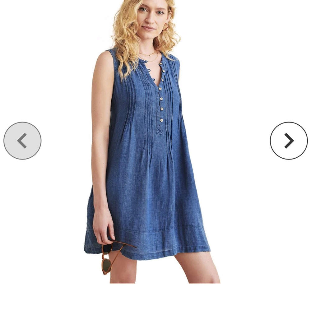 Faherty Blue Isha Sleeveless Button-Front Shift Dress